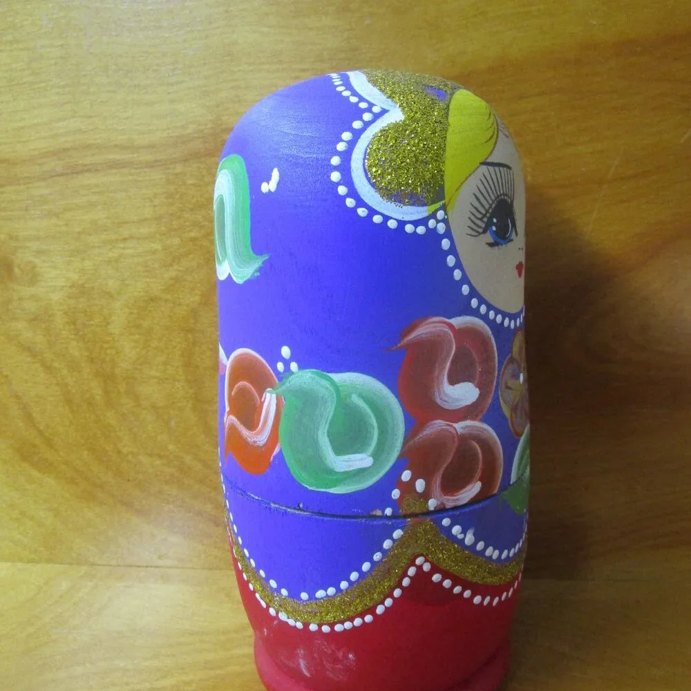 Russian nesting dolls beautiful purple hand painted red gold crown 6 piece - Picture 5 of 11